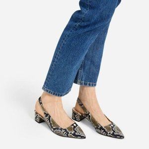 Everlane The Editor Snakeskin Slingback Flats 7 Leather Black Multi